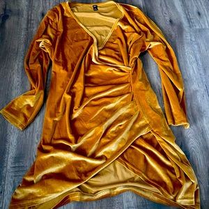 Suede Gold dress plunge neck